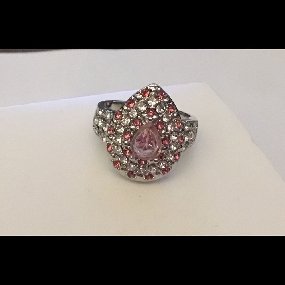 Stunning Lab Created Pink & White Sapphire Ring #8
